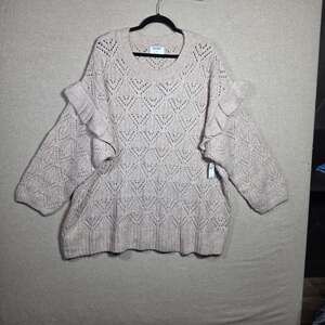 Old Navy Open Knit Pointelle ruffle trim Sweater dusty pink w/silver threads 4XL